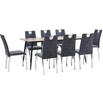 vidaXL Juego de Comedor 9 Piezas Cuero Sintético Mobiliario Decoración Interior Casa Hogar Robusto Duradero Resistente Funcional Práctico Útil Negro