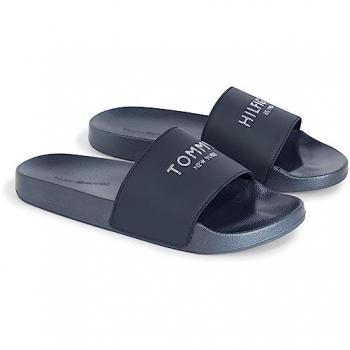 Chanclas de piscina Tommy Hilfiger para mujer con logos de purpurina, color negro y azul marino, talla 39