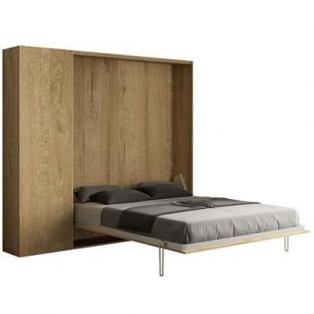 Cama abatible 160 vertical Kentaro de roble natural con mueble efecto madera, columna izquierda/derecha