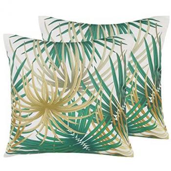 Conjunto de 2 Cojines de Exterior Cuadrados Multicolor de Poliéster 45 x 45 cm con Motivo de Hoja de Palmera Diseño Moderno Gaiana
