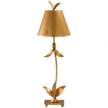 Lámpara de mesa Red Bell Gold - Lámpara de mesa con 1 luz, diseño de hojas florales en pan de oro, casquillo E27