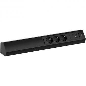Regleta de enchufes CASIA 2, 3 tomas CEE7/3, 1 puerto USB A/C, 22W, longitud de cable 2m, montaje en pared o esquina