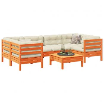 7-Piece Garden Sofa Set with Cushions, Wax Brown Solid Pine Wood