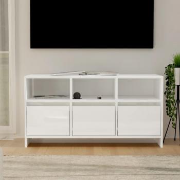 Mueble para TV de madera contrachapada 102x37,5x52,5 cm con acabado en blanco brillante y diseño moderno, ideal para salón y compatible con televisores