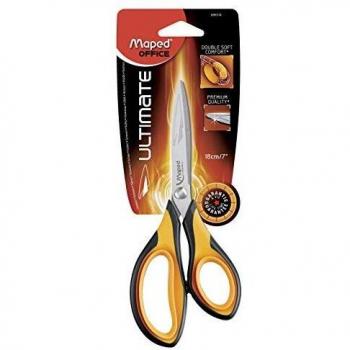 Maped - Tijeras de Oficina - Ultimate Asimétrica 18 cm - Tijeras con Grabados en las Lamas - Agarre Ergonómico - Con Sistema Doble Soft para Ambidiestros