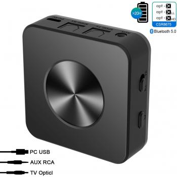 Abafia Transmisor Receptor, 2 in 1 Adaptador Bluetooth 5.0 Receptor Inalámbrico Micrófono Incorporado Baja Latencia Transmisor 3.5MM Jack para TV / Altavoz / Estéreo / Teléfonos y Otros Dispositivos
