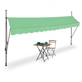 Toldo Terraza Ajustable 400 cm, Sin Taladrar, Anti-UV, Verde, Metal Gris