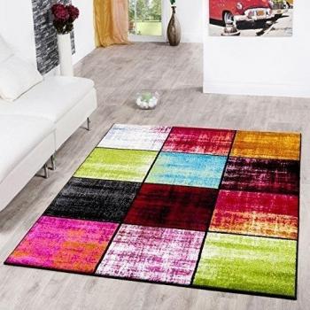 Alfombra, diseño moderno a cuadros, mezcla, para salón o habitación infantil, color rojo, negro, verde y rosa, 120 x 170 cm