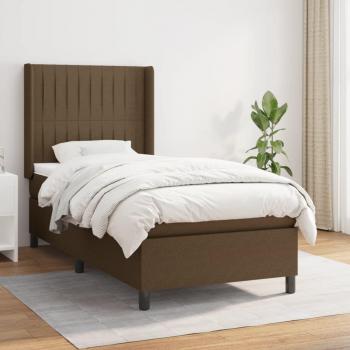 Cama box spring suave con colchón marrón oscuro 100x200 cm Tela