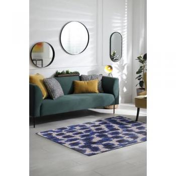 Alfombra Moderna de Tejido Plano Azul Marino 170x240 cm - Colección Ikat Beneffito, Estampada y Acabado Artesanal, Tejida en Bélgica