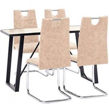 vidaXL Juego Comedor 5 Piezas de Cuero Sintético Mobiliario Decoración Interior Casa Hogar Robusto Duradero Resistente Funcional Práctico Útil Crema