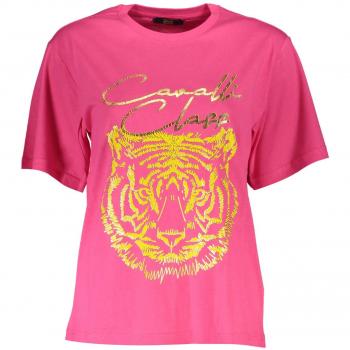 Cavalli Class Elegant Pink Cotton Tee with Signature Print - XS