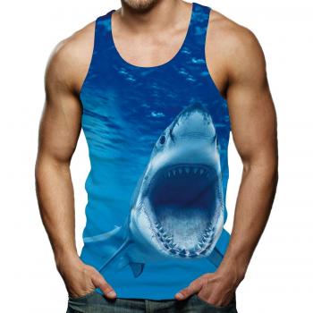 RAISEVERN 3D Shark Tops Hombre Camisetas Sin Mangas Casual Gráfico Tees L