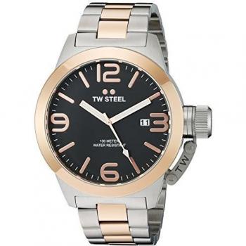TW Steel Canteen Unisex Quartz Watch with Black Dial Analogue Display and Silver Stainless Steel Bracelet CB131