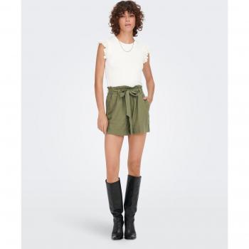 Shorts de Lino Kaki JDY Say para Mujer con Cintura Alta y Ajuste Fruncido