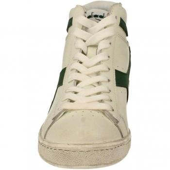 Diadora Game L High Waxed White Green Leather High Top Sneakers for Men, Size 10.5 UK / 12 US / 45 EU