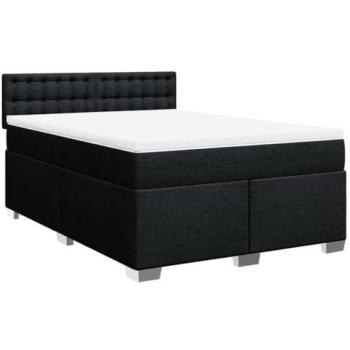 Cama box spring con colchón de muelles en tela negra 140x200 cm