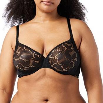 Gossard Glossies Lotus Plunge Sheer Moulded Bra Black 38E