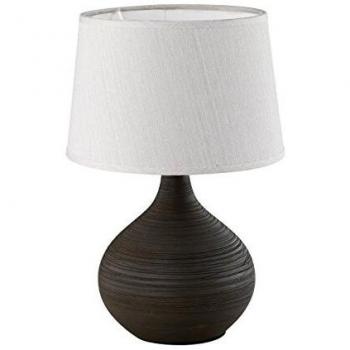 Lámpara de mesa MARTIN con base de cerámica marrón y pantalla cónica redonda, E14, sin bombilla, interruptor de cable