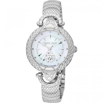 Roberto Cavalli by Franck Muller Women's Analog Watch - Gray Stainless Steel with Mother of Pearl Dial