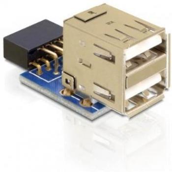 Adaptador USB Pin Header 9-pin a 2 puertos USB 2.0 hembra - Negro, Azul, Plata
