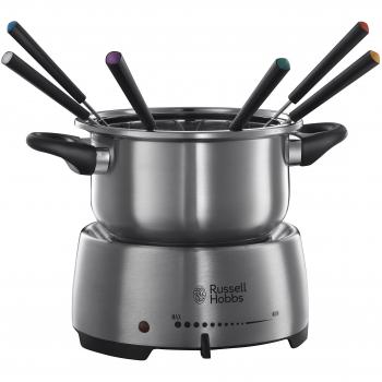 Russell Hobbs Fondue Fiesta - Fondue Eléctrica Para Fundir Chocolate o Queso, Capacidad 1,7L, Temperatura Ajustable, Función Mantener Calor, Incluye 6 Tenedores, Acero Inoxidable, 1200 W - 22560-56