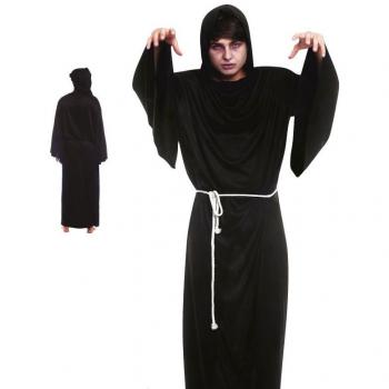 Túnica Negra para Hombre - Disfraz de Muerte, Talla Única (T/U), incluye capucha y diseño espeluznante
