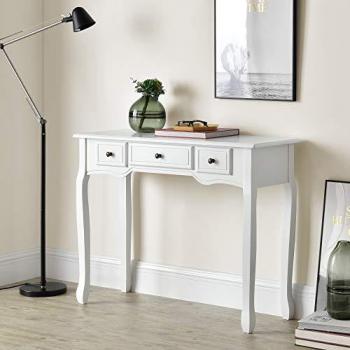 Mesa Consola Vintage Hirschhorn con 3 Cajones - 78 x 100 x 35 cm - Blanco MDF/Pino