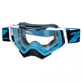 Gafas de Cross Progrip 3309TR RAPID Turquesa-Negro-Blanco con Pantalla Transparente, Luz Sensitiva, Anti-Rayaduras, Anti-UV y Antivaho