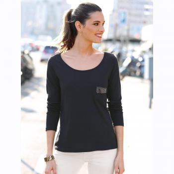 venca Camiseta Escote Redondeado y Manga Larga by Vencastyle,Negro,L