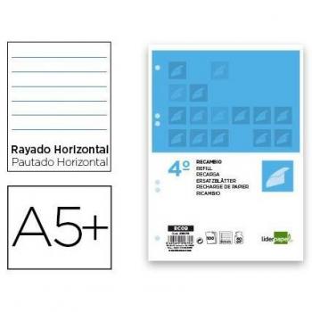 RECAMBIO LIDERPAPEL CUARTO 100 HOJAS 60G/M2 HORIZONTAL CON MARGEN 6 TALADROS