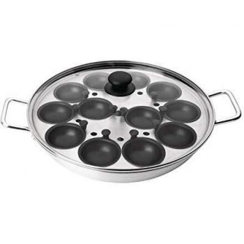 Pocheador de Huevos de Aluminio Vogue para 12 Huevos - Ø 350 mm, con Mango y Antiadherente
