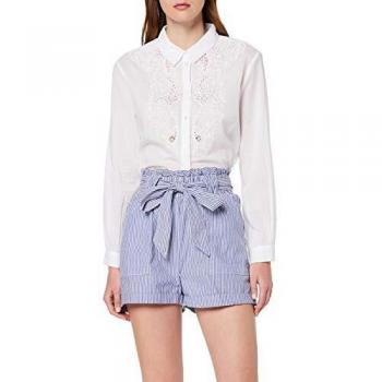 Only Women's Milla Stripe Denim Shorts with Belt, Regular Fit, Mid Waist