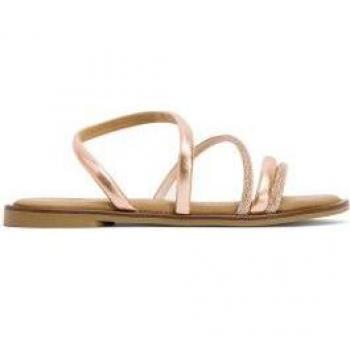 Sandalias planas de mujer en piel con tiras tubulares brillantes