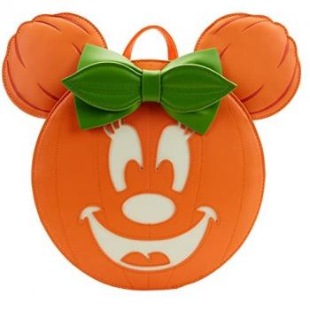 Mochila Calabaza Mickey Disney Loungefly 20cm con diseño de calabaza, fabricada en material sintético, dimensiones de 20 cm, correas ajustables y detalles bordados