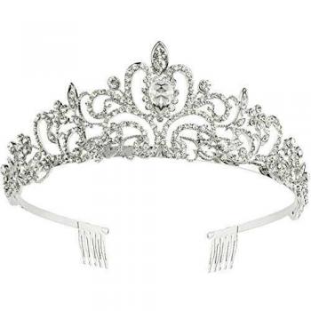 Makone Tiara Corona de Cristal con Diamantes de imitación Peine para Corona Nupcial Proms de Boda desfiles Princesas Fiesta de cumpleaños