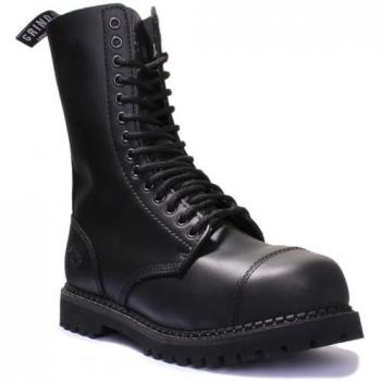 Grinders Herald Unisex Black Leather Military Biker Boots - Steel Toe - Size UK 3