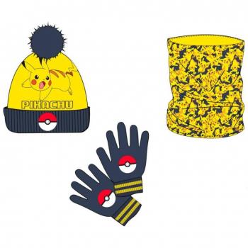 CONJUNTO INFANTIL SET Pokémon Pikachu Gorro+ Guantes + Braga cuello polar OFICIAL - Kabenzots