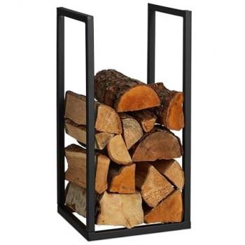 Leñero Mediano de Metal para Chimenea, Estante Negro para Apilar Troncos, 60x30x30 cm