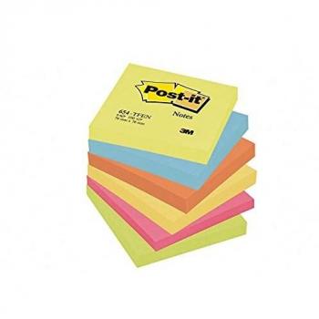 Post-it Notes Energetic Color Collection, Pack of 6 Pads, 100 Sheets per Pad, 76 mm x 76 mm, Yellow, Blue, Orange, Pink, Green Colors - Self-stick Notes For Note Taking, To Do Lists & Reminders