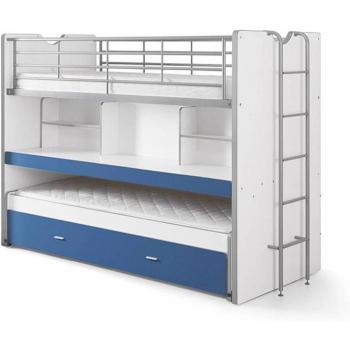 Litera alta Vipack Bonny azul con 3 camas, escritorio y estanterías, dimensiones 90x200 cm