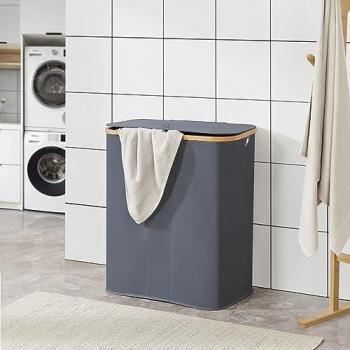 Cesto Ropa Sucia Rusko con 3 Bolsas Extraíbles de Bambú Oxford 600D - Gris Oscuro, Capacidad 140L, Plegable y Divisible por Color