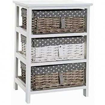 Cajonera DKD Home Decor Blanco Gris Mimbre Madera de Paulonia