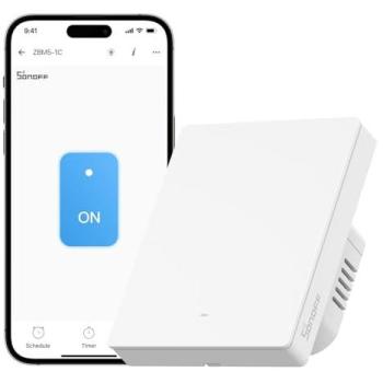 Interruptor de Pared Inteligente Zigbee Sonoff ZBM5-1C-80W Sin Neutro, Compatible con Home Assistant