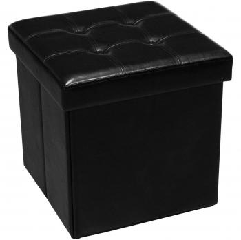 PAME Puff Plegable, Piel sintética, Negro