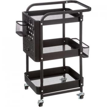 Carrito Auxiliar de Cocina con 3 Estantes y 2 Cestas Extraíbles - Negro