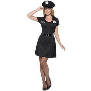 Smiffys-45505L Disfraz de policía de Reserva, con Vestido, Gorra y cinturón, Color Negro, L-EU Tamaño 44-46