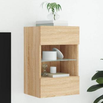 Mueble de TV de pared con luces LED, dimensiones 40x30x60,5 cm, color roble Sonoma, diseño moderno para salón