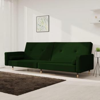 Sofá cama de 2 plazas con 2 cojines de terciopelo verde oscuro vidaXL