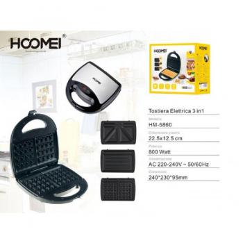 Tostadora Eléctrica 3 en 1 800W con Placas Removibles para Grill, Sandwich y Waffle